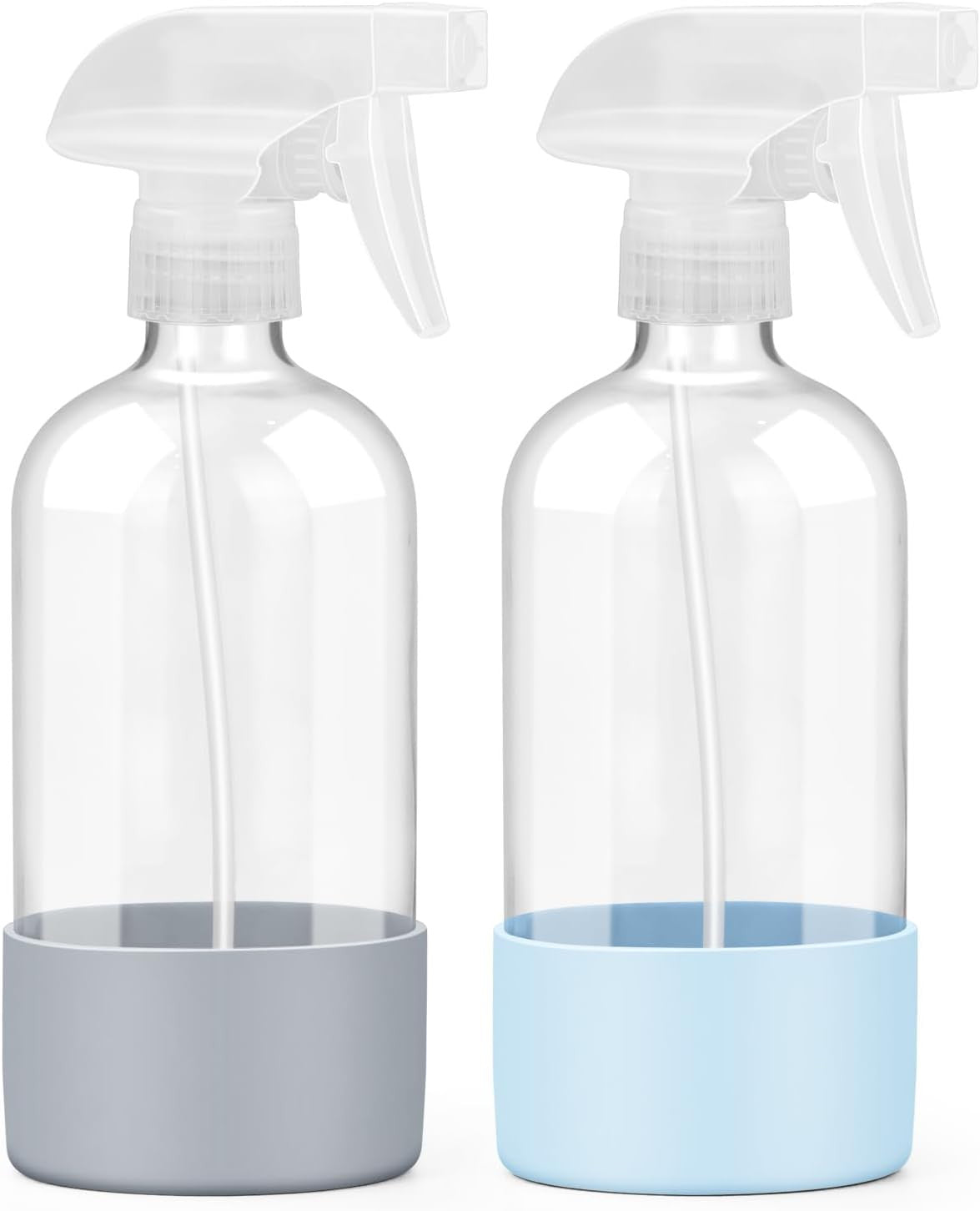 16 oz Glass Spray Bottles 2-Pack with Silicone Sleeve & Adjustable Nozzle