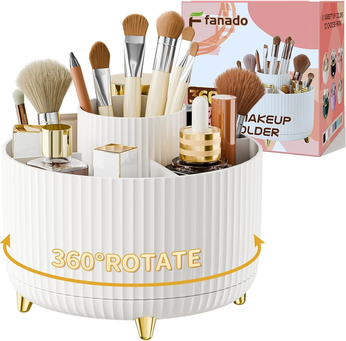 360° Rotating Makeup Brush Holder Organizer for Vanity Countertop