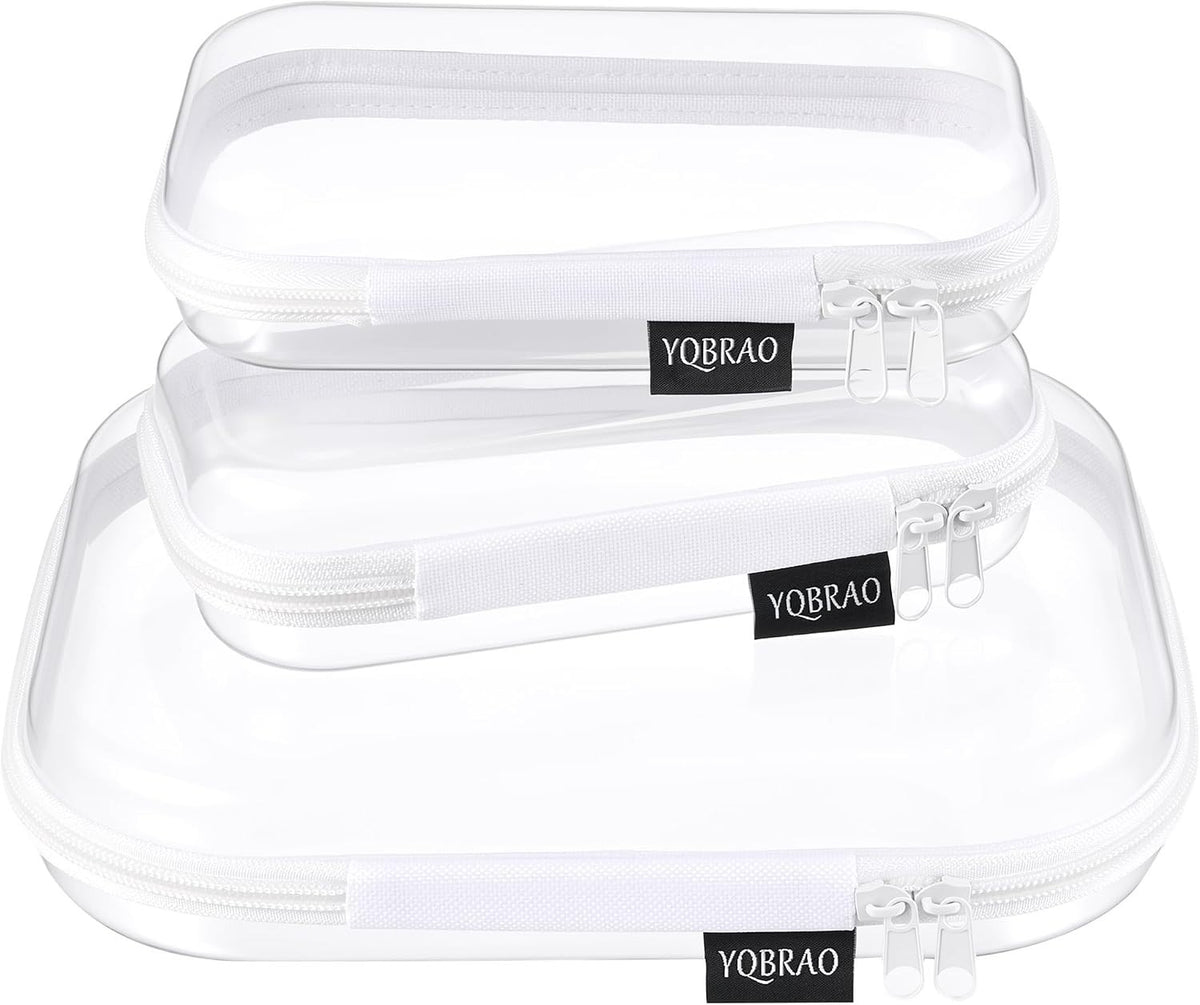 Clear Hard Shell Travel Organizer Cases Set - Makeup, Tech & Accessories Storage