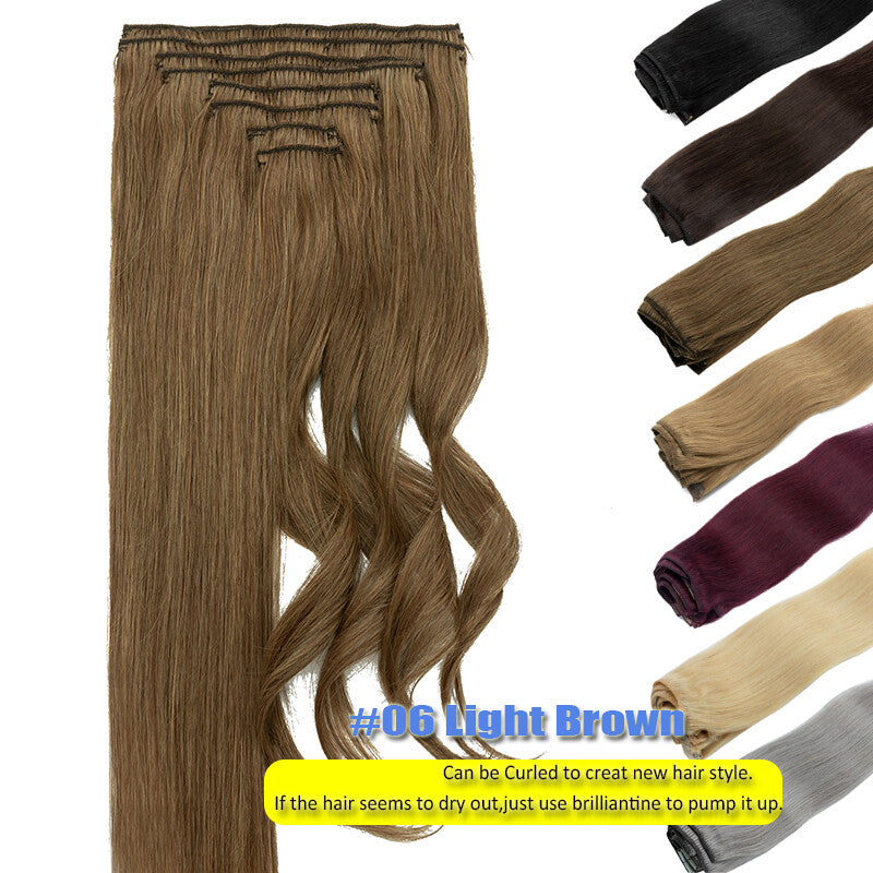 Thick Double Weft Clip-In Human Hair Extensions Full Head - Natural & Straight