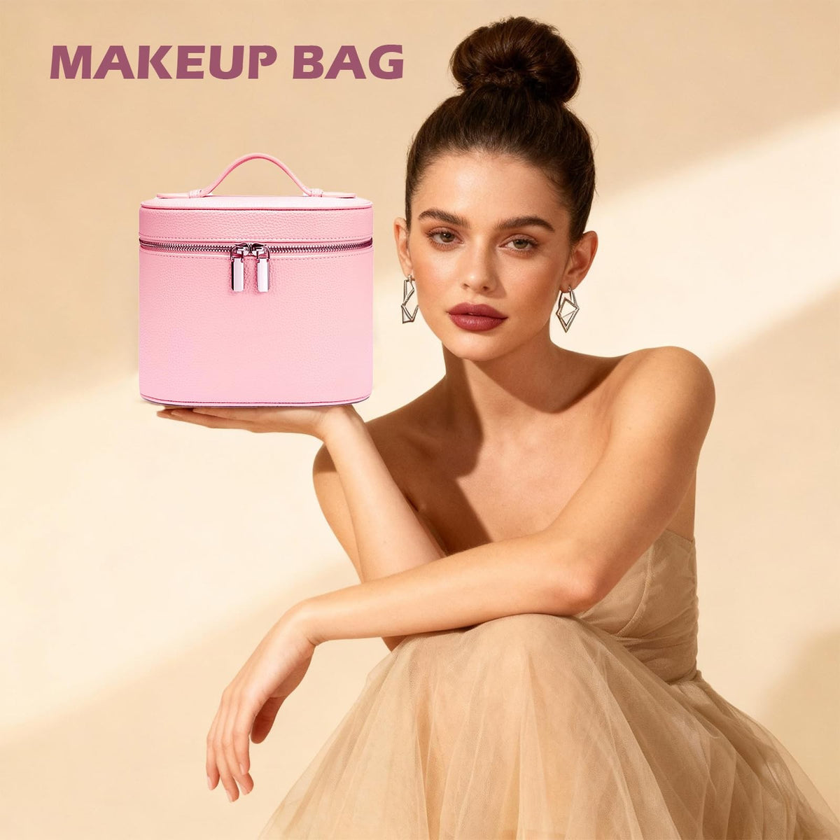 Large Capacity Leather Makeup Bag with Removable Washable Compartments, Waterproof Cosmetic Organizer