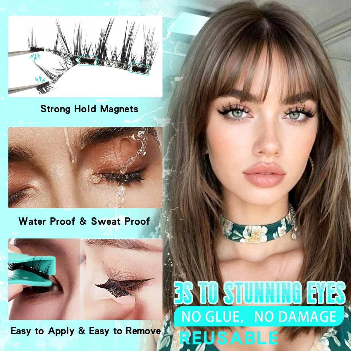 Magnetic False Eyelashes with Applicator & Case - Reusable, No Glue, Cat Eye Design