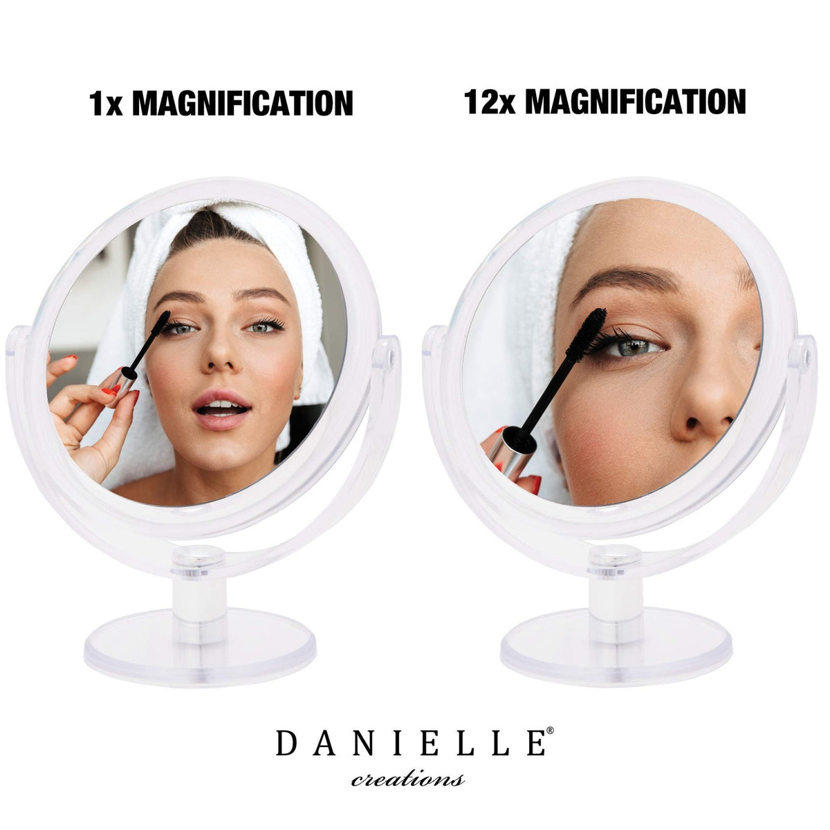 Double-Sided Vanity Makeup Mirror with 12x Magnification, 6.75-Inch Diameter, Clear
