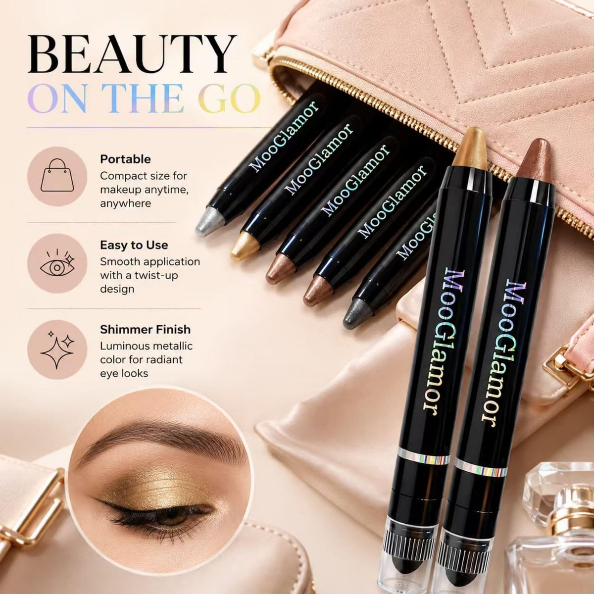 6 Pack Eyeshadow Stick Set with Shimmer and Waterproof Formula