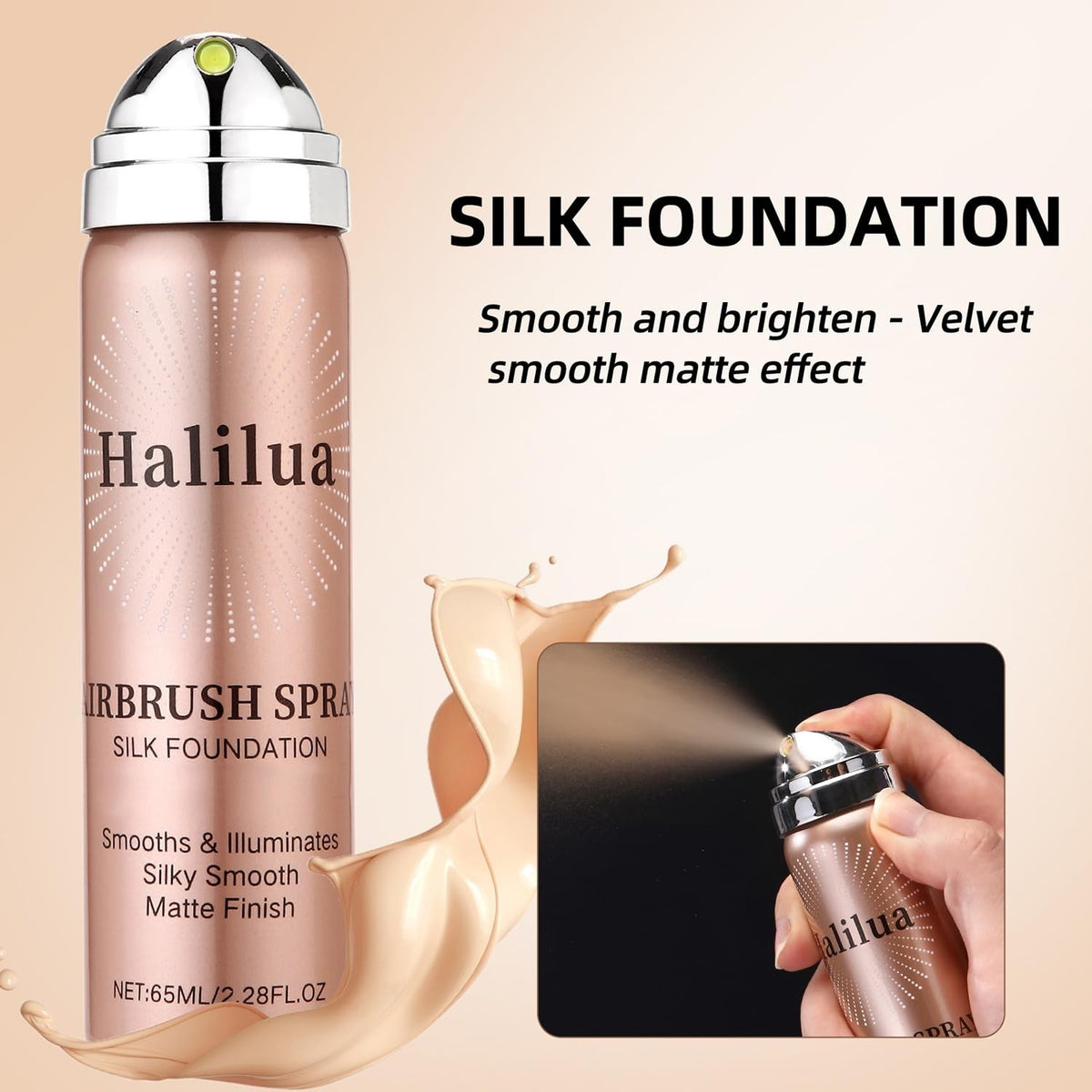 Airbrush Foundation Spray with Brush - Full Coverage Matte Makeup