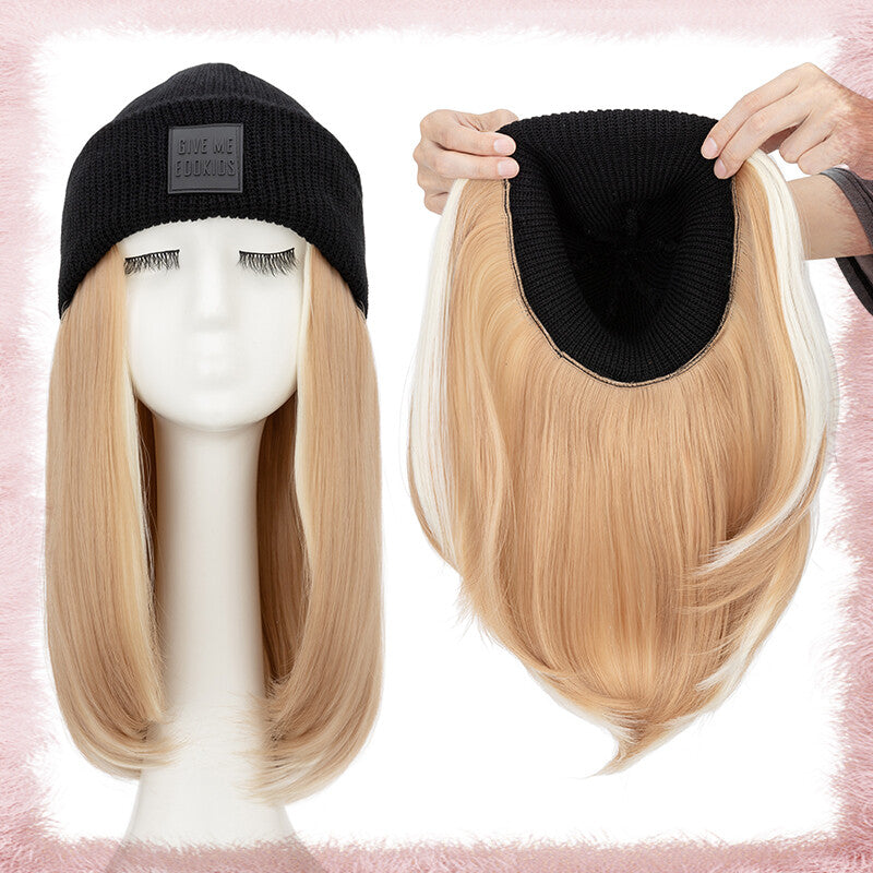 Women Knitted Wavy Wig Winter Beanie Hat - Long Curly Synthetic Hair