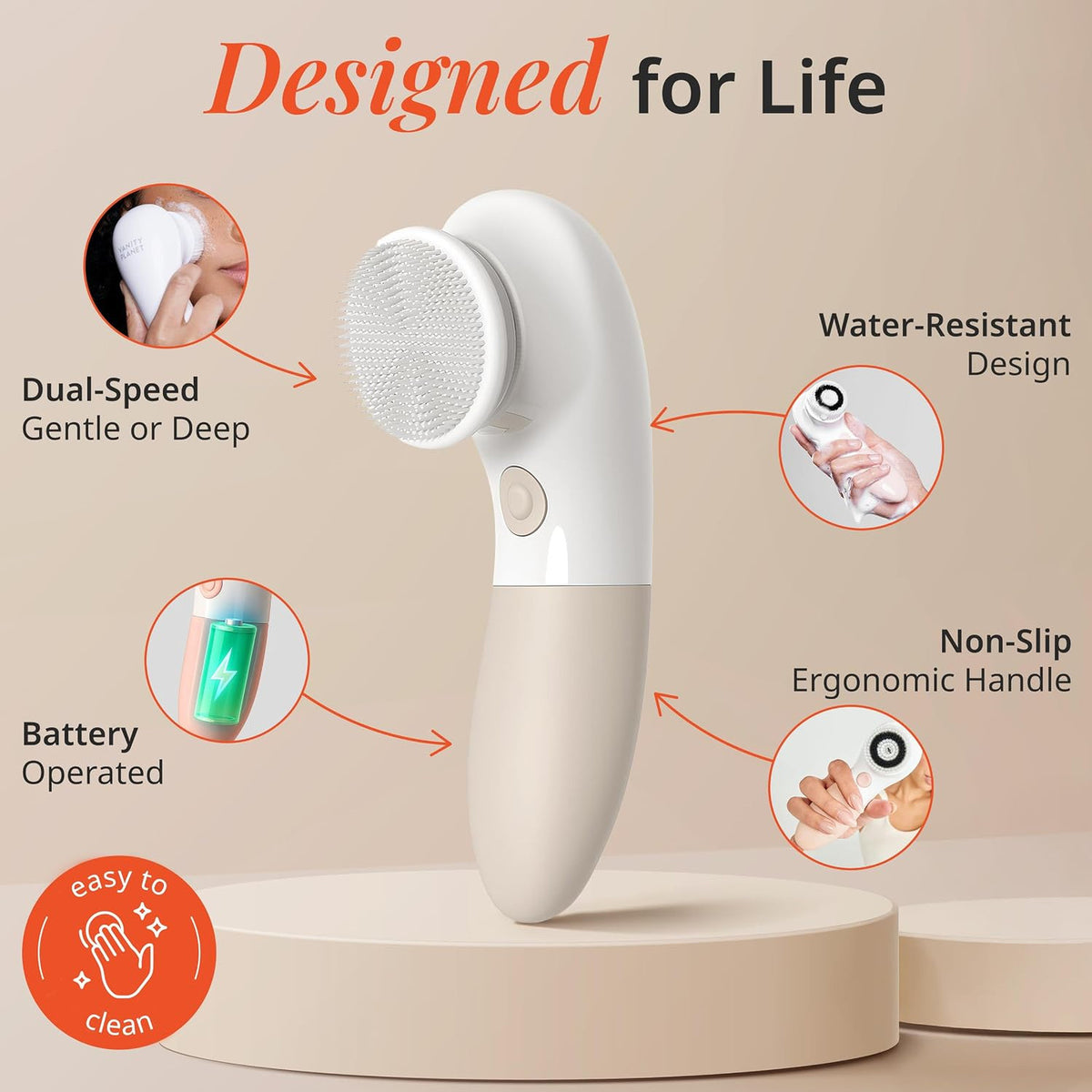 Electric Facial Cleansing Brush with 4 Exfoliating Heads – Waterproof, Handheld