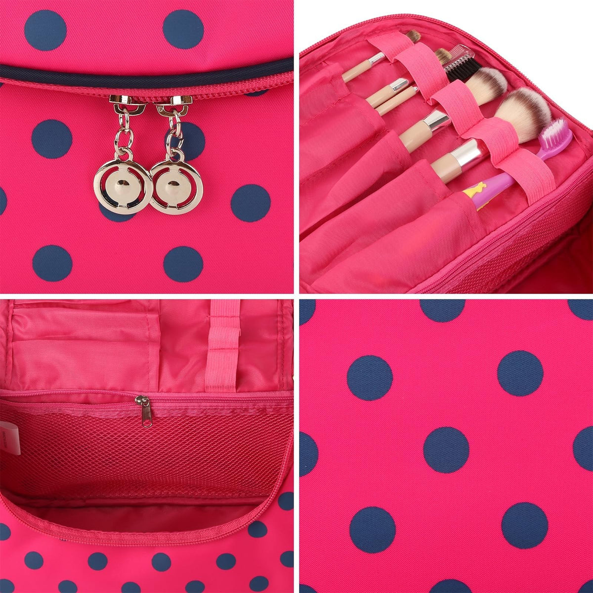 Travel Cosmetic Bag - Hanging Polka Dots Makeup Organizer for Women