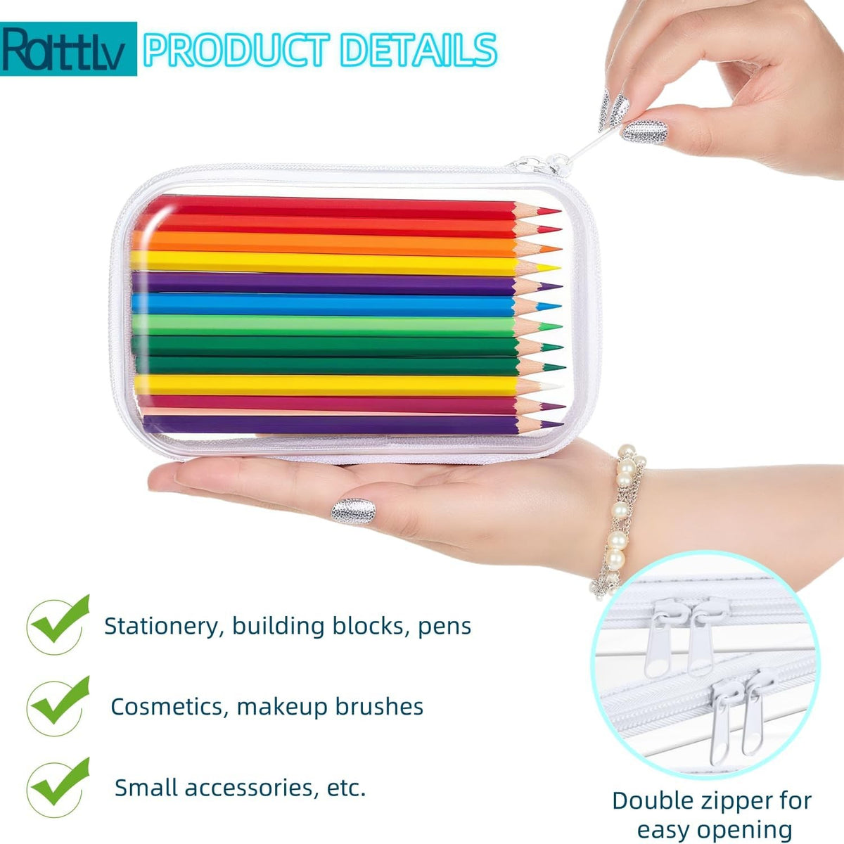 Clear Hard Shell Zipper Storage Case 7.84 Inch Portable Organizer