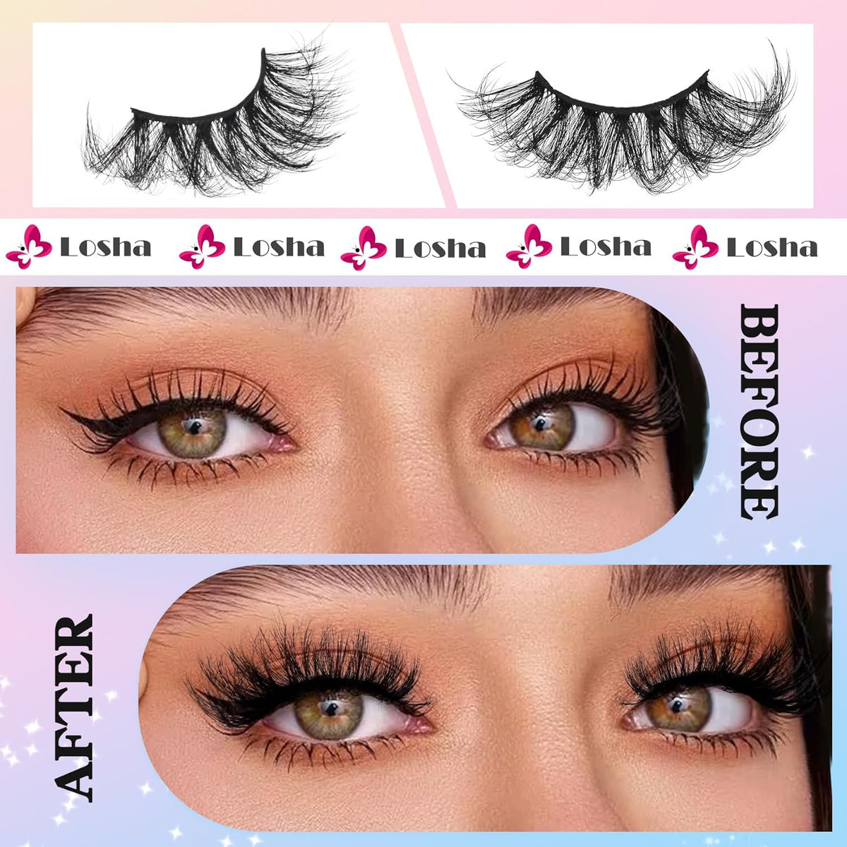 25mm Fluffy 3D Faux Mink False Eyelashes - Dramatic Long Volume Lashes