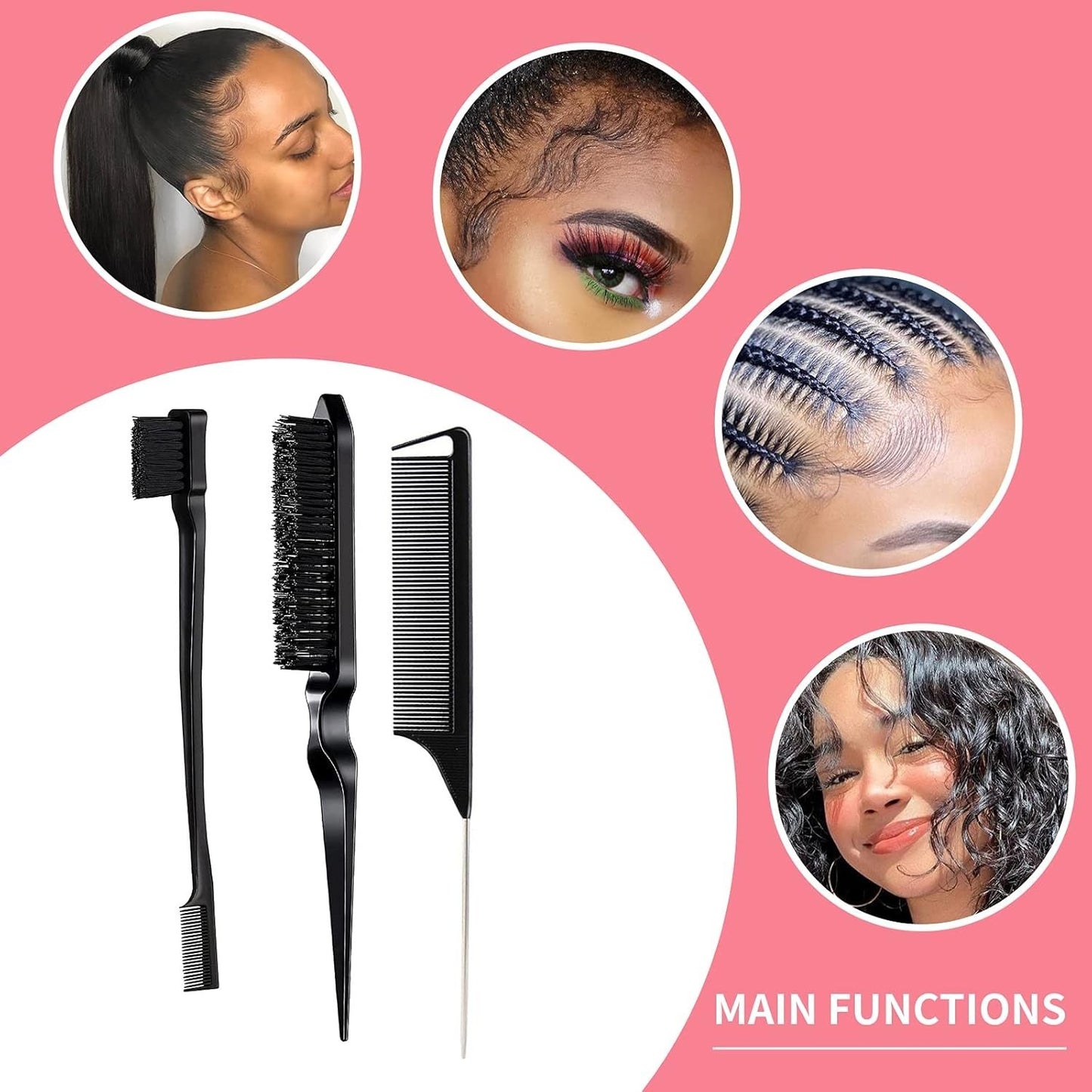 Hair Styling Tool Set with Comb and Edge Brush for Effortless Hair Styling