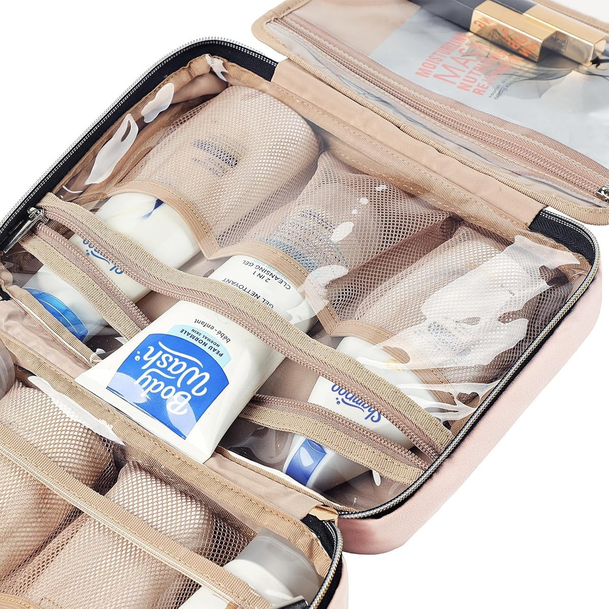 Travel Toiletry Bag for Women Hanging Makeup Organizer Pink