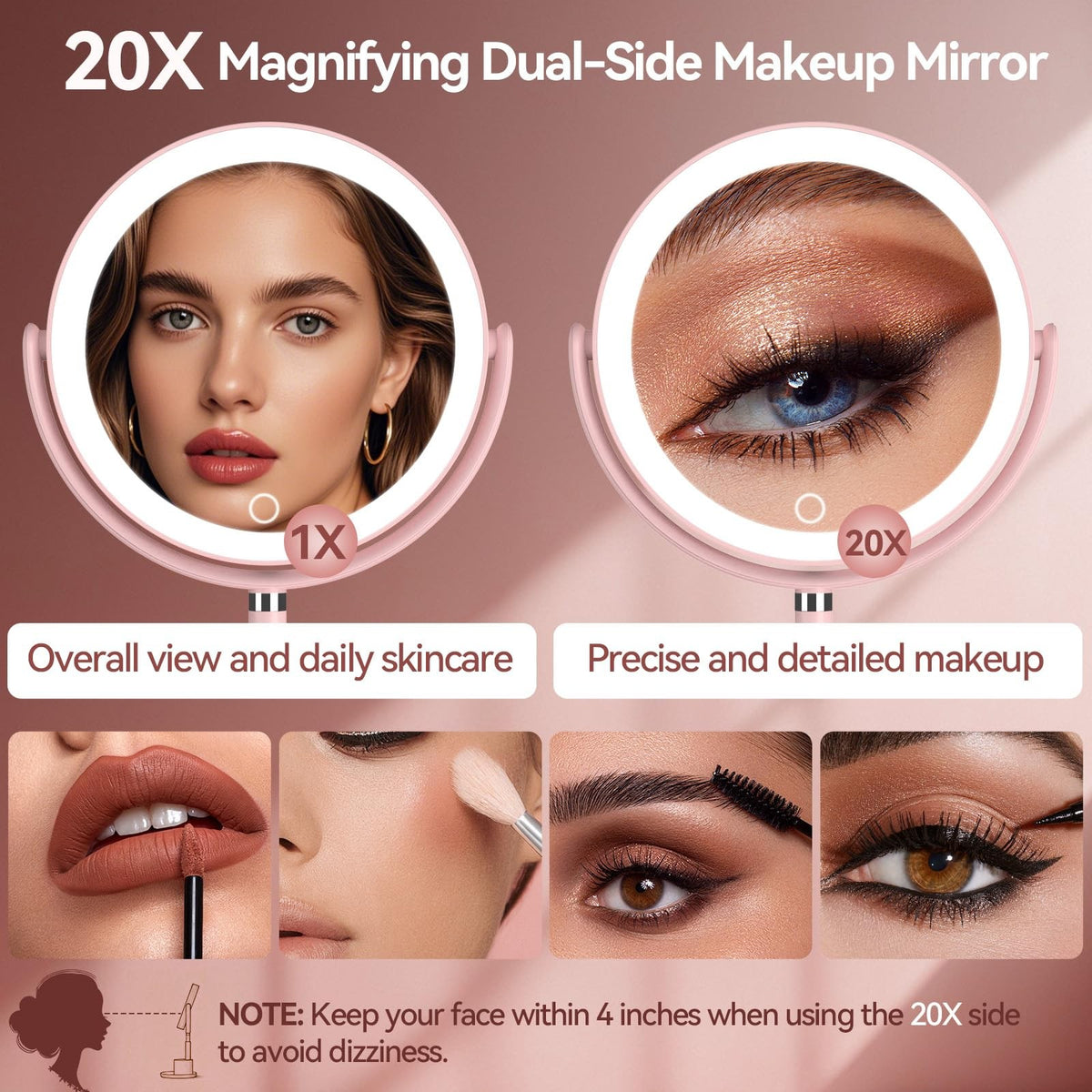 20X Magnifying Lighted Vanity Mirror with Storage - Double Sided Makeup Mirror