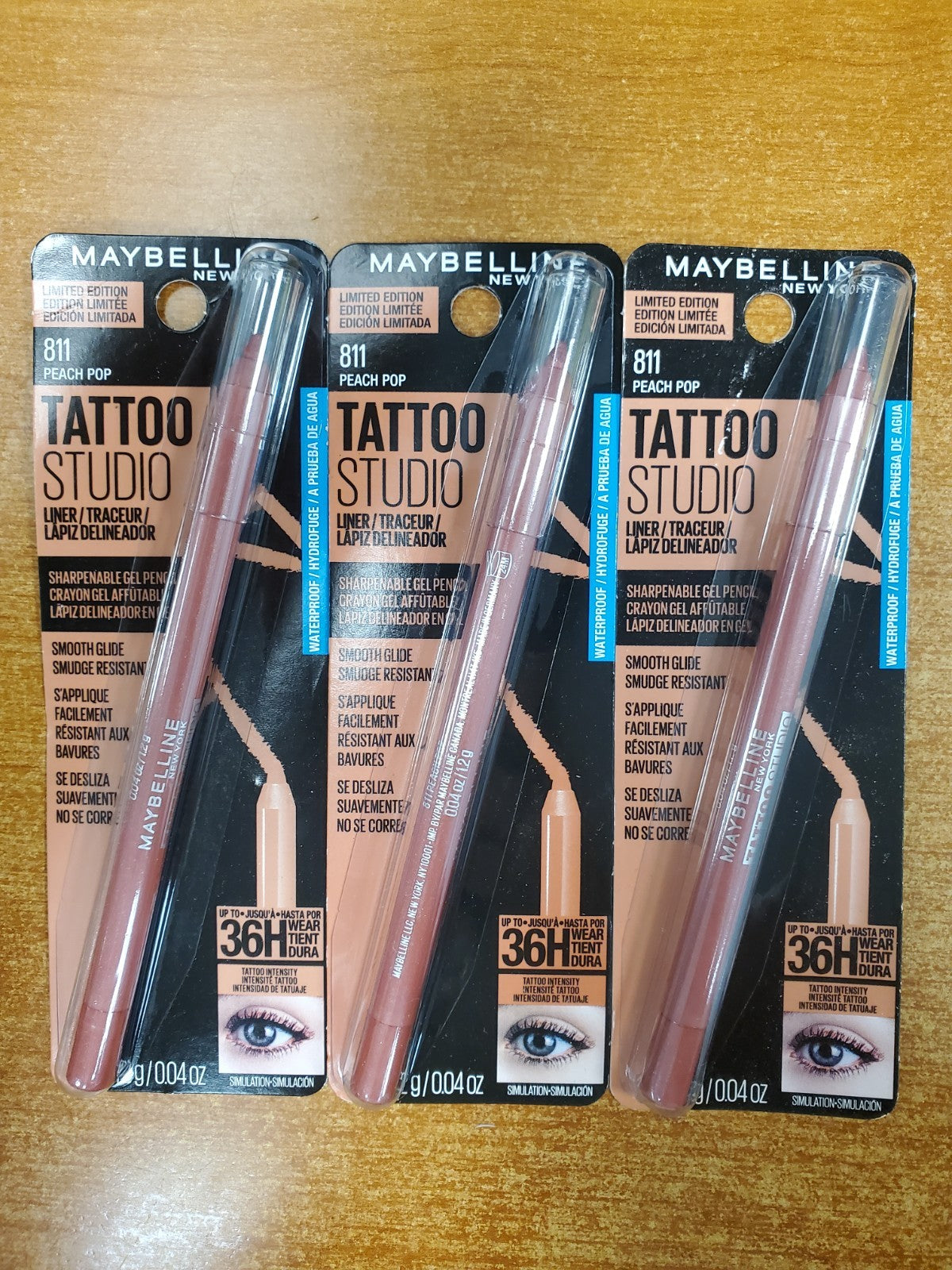 3 Pack Waterproof Gel Eyeliner Pencils - Peach Pop #811, Sharpenable