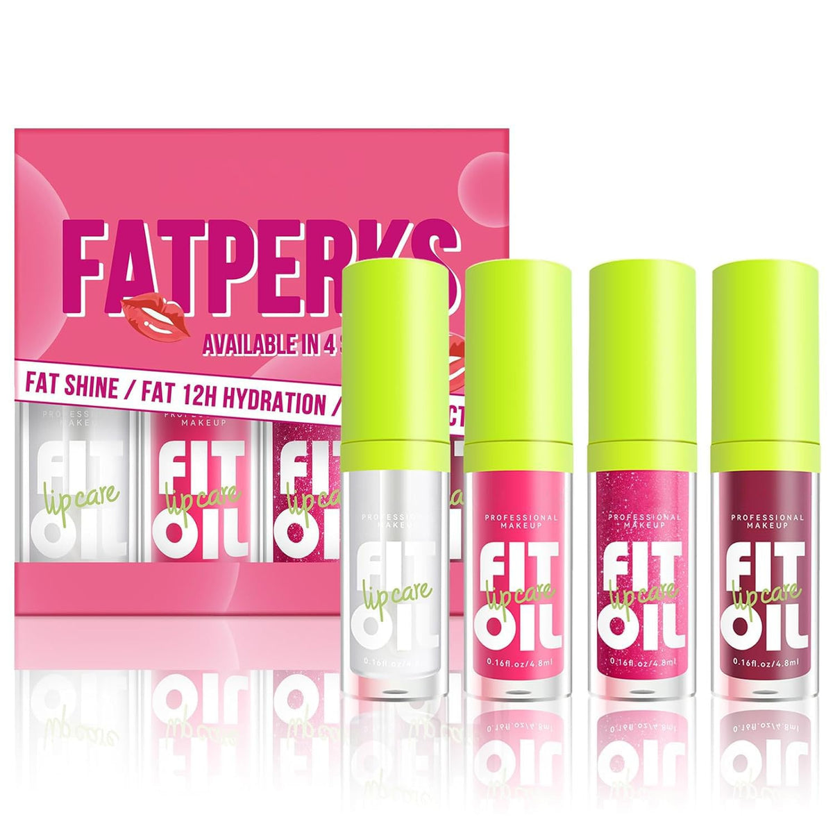 Lip Oil Kit - 4 Color Hydrating Lip Glaze with Large Brush Head