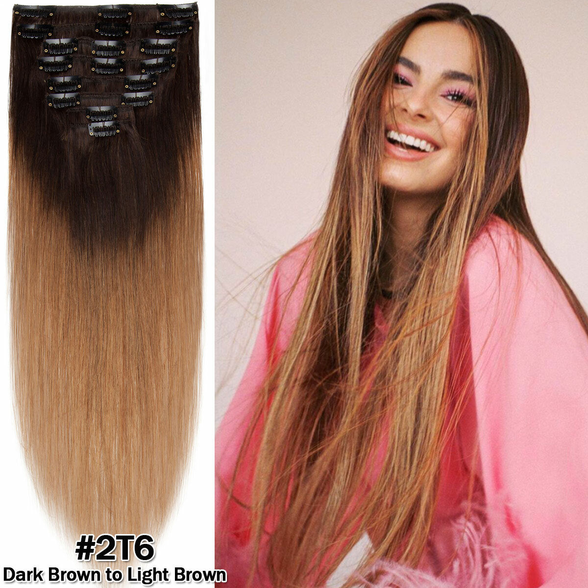 Clip-In Remy Human Hair Extensions Full Head Set - Multiple Colors & Lengths