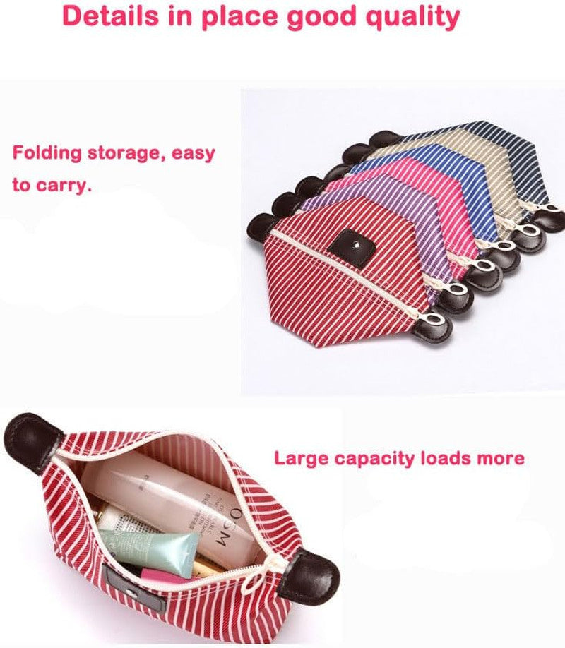 Travel Makeup Bag Set - Preppy Nylon Cosmetic & Toiletry Organizer