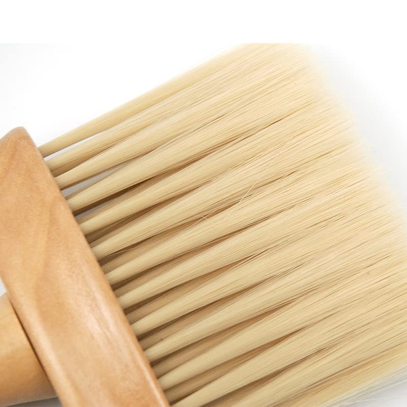 Professional Hairdressing Neck Dusting Brush Wooden Handle Light Brown
