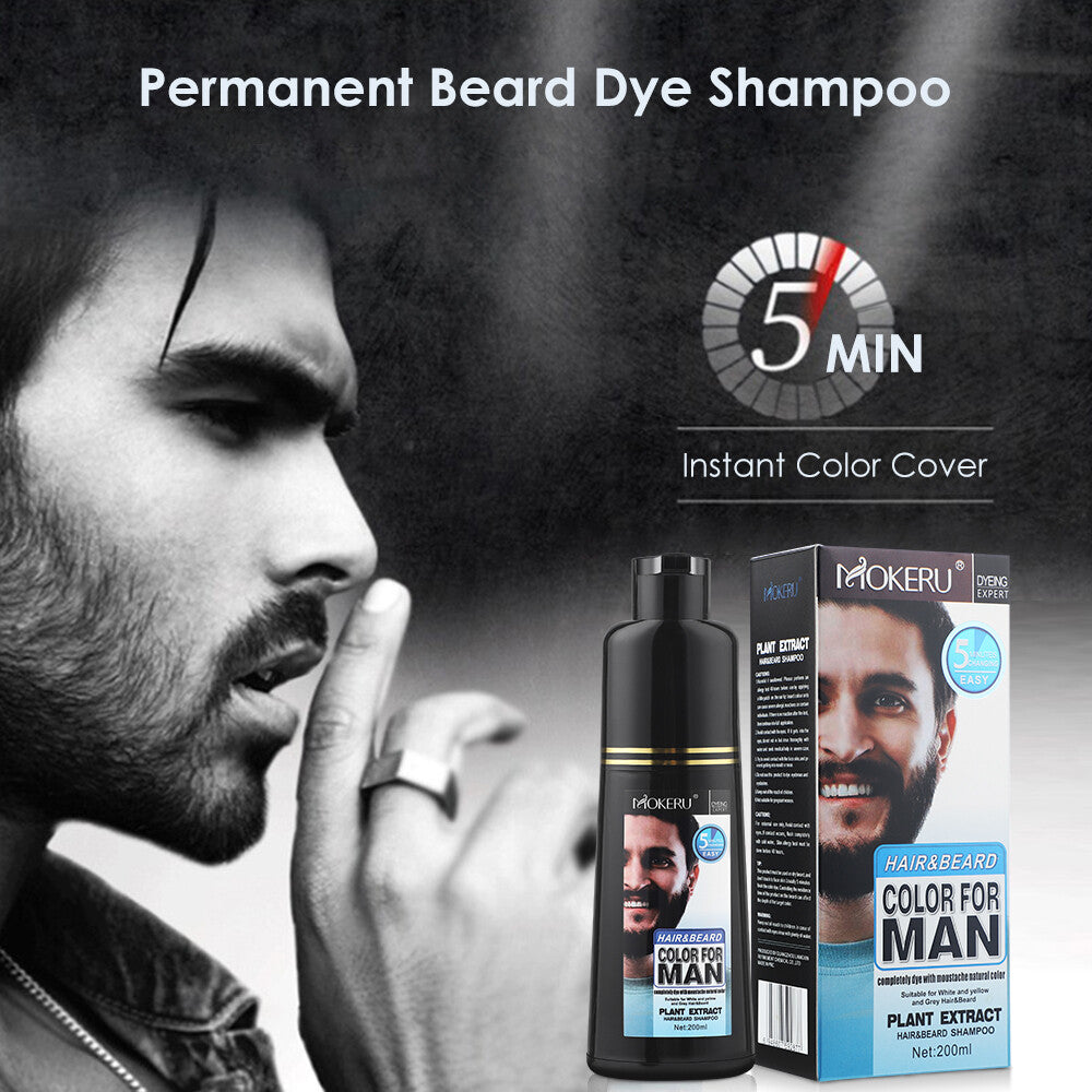 2-Pack Permanent Black Beard & Hair Dye Shampoo, 200ml