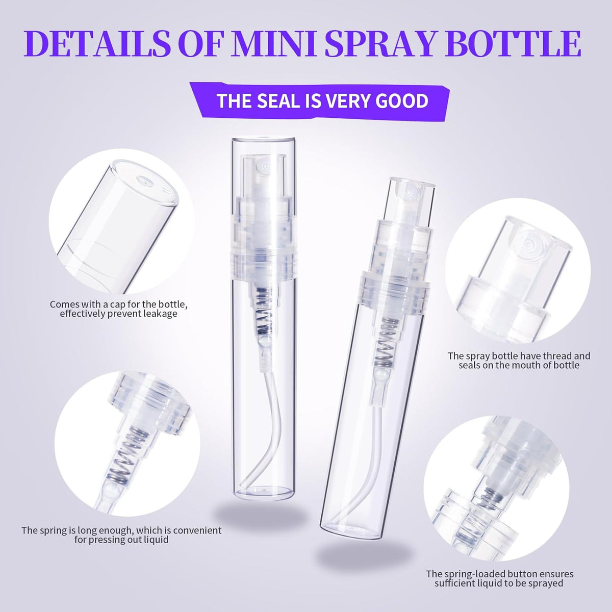 Mini Spray Bottles Set 2 Sizes 3ml & 5ml Leak-Proof Refillable Plastic