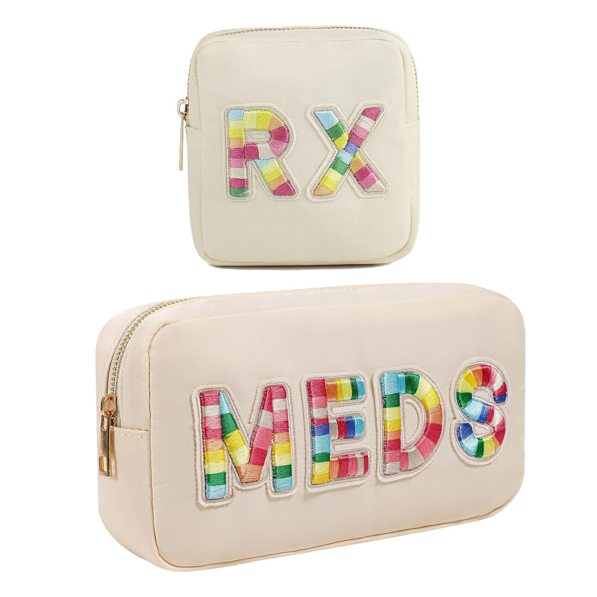 Travel Makeup Bag with Chenille Letter Patches Waterproof Nylon Compact Organizer