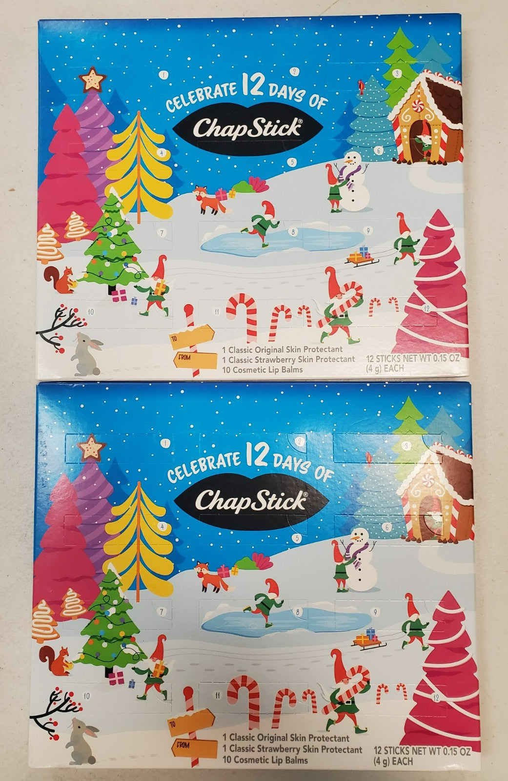 Holiday Lip Balm Gift Set with 12 Advent Calendar Flavors - 2 Boxes