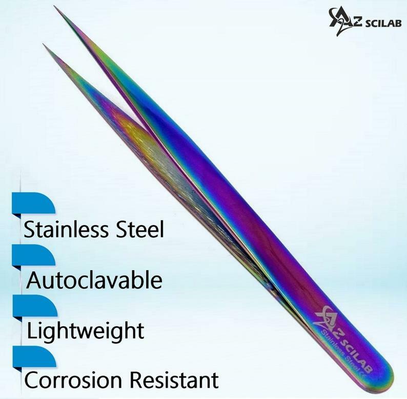 Eyelash Extension Tweezers - Stainless Steel Rainbow Multi-Color Precision Tool