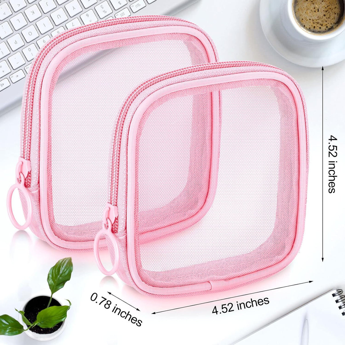 Small Mesh Makeup Bag - Transparent Travel Cosmetic Organizer, Pink