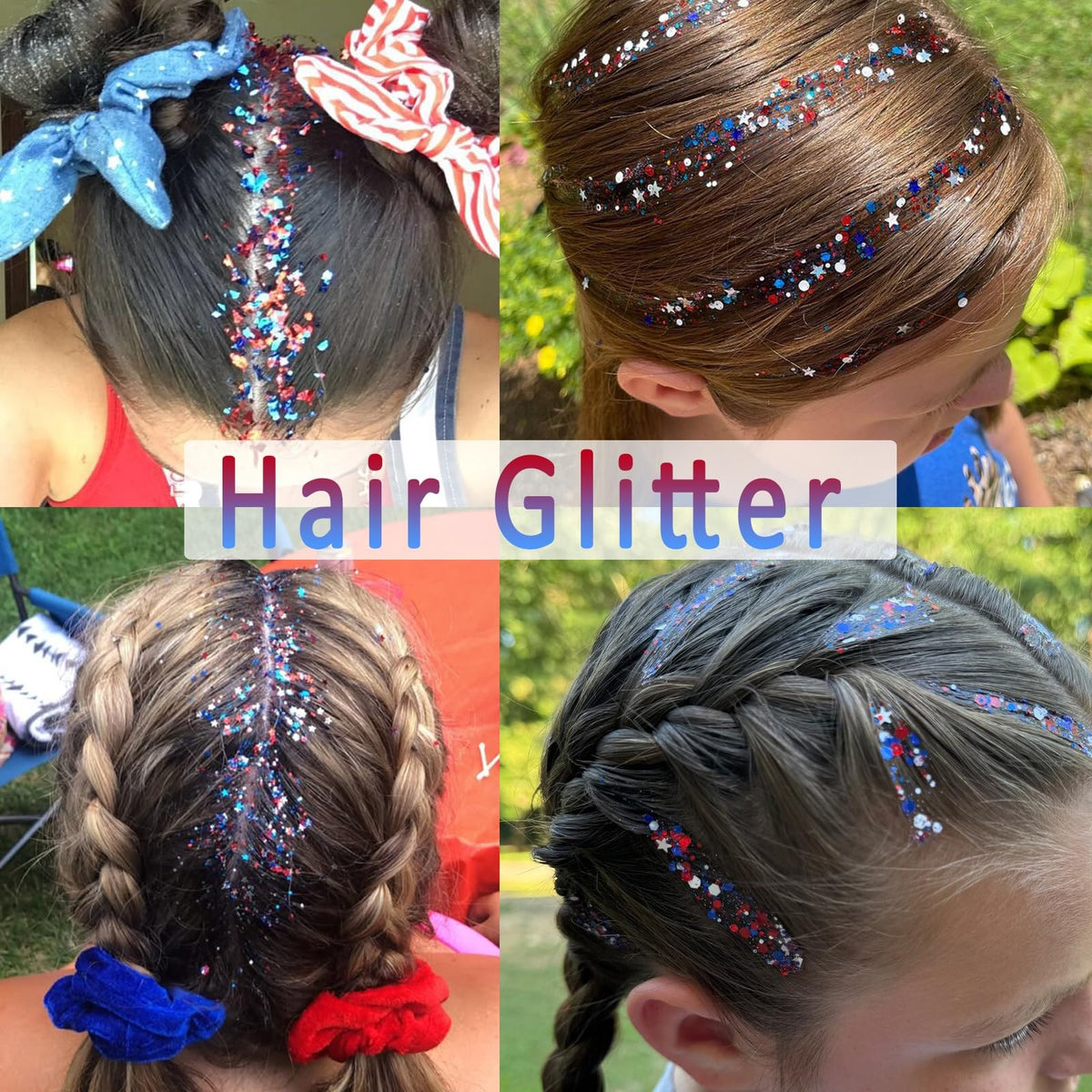 Patriotic Body Glitter Stick for 4th of July & Patriotic Celebrations - Red, Blue, Silver