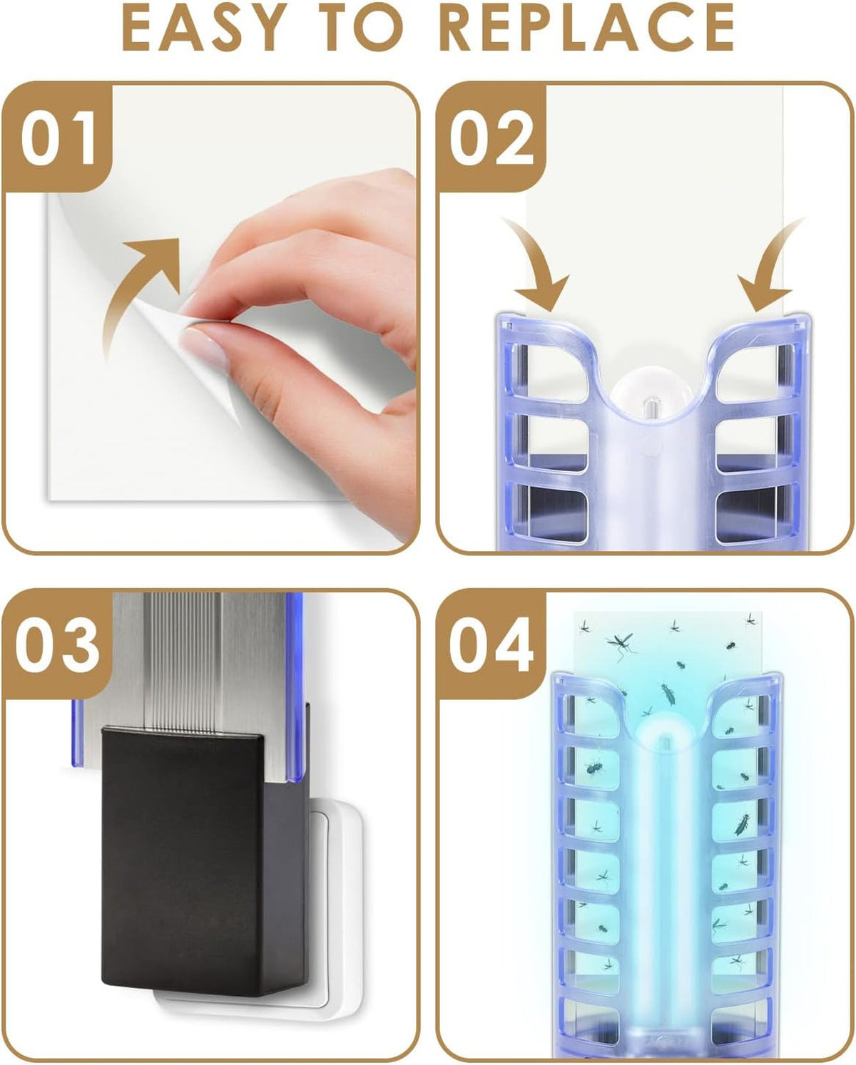 Indoor Bug Trap Replacement Kit with 4 9W Bulbs and 12 Sticky Glue Boards