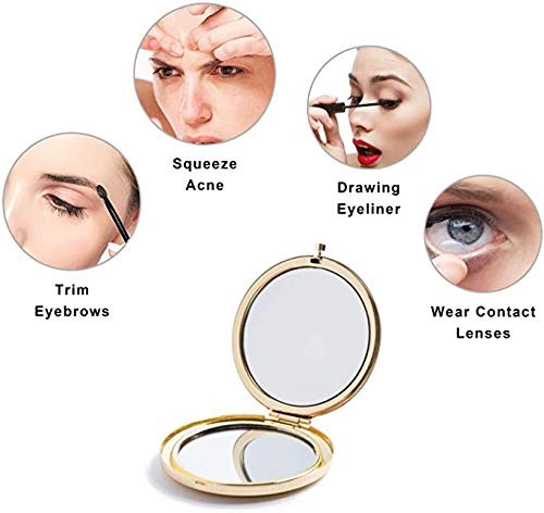 Gold Double Sided Travel Makeup Mirror 1x/2x Magnification Compact & Portable