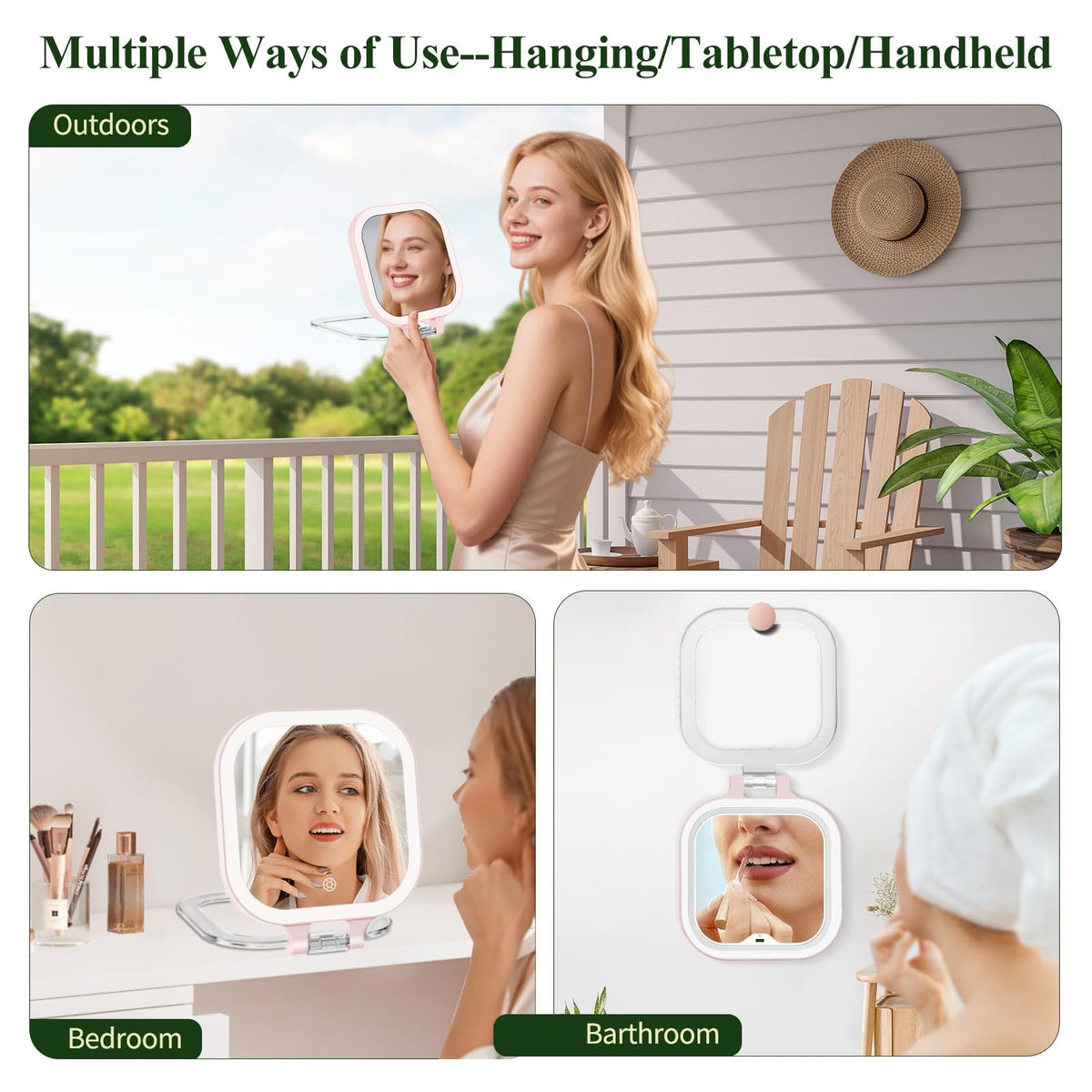 30X Travel Magnifying Mirror with Light - 7 Inch Double Sided Pink Vanity Mirror Rechargeable Portable Makeup Mirror