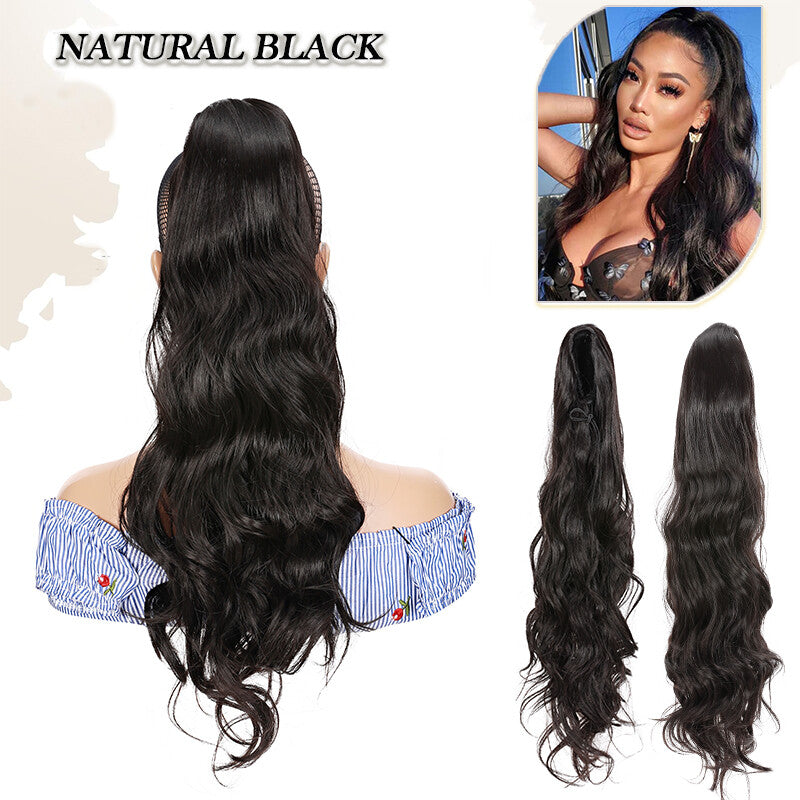 Drawstring Ponytail Hair Extension with Layered Wavy Texture - Thick & Natural-Looking
