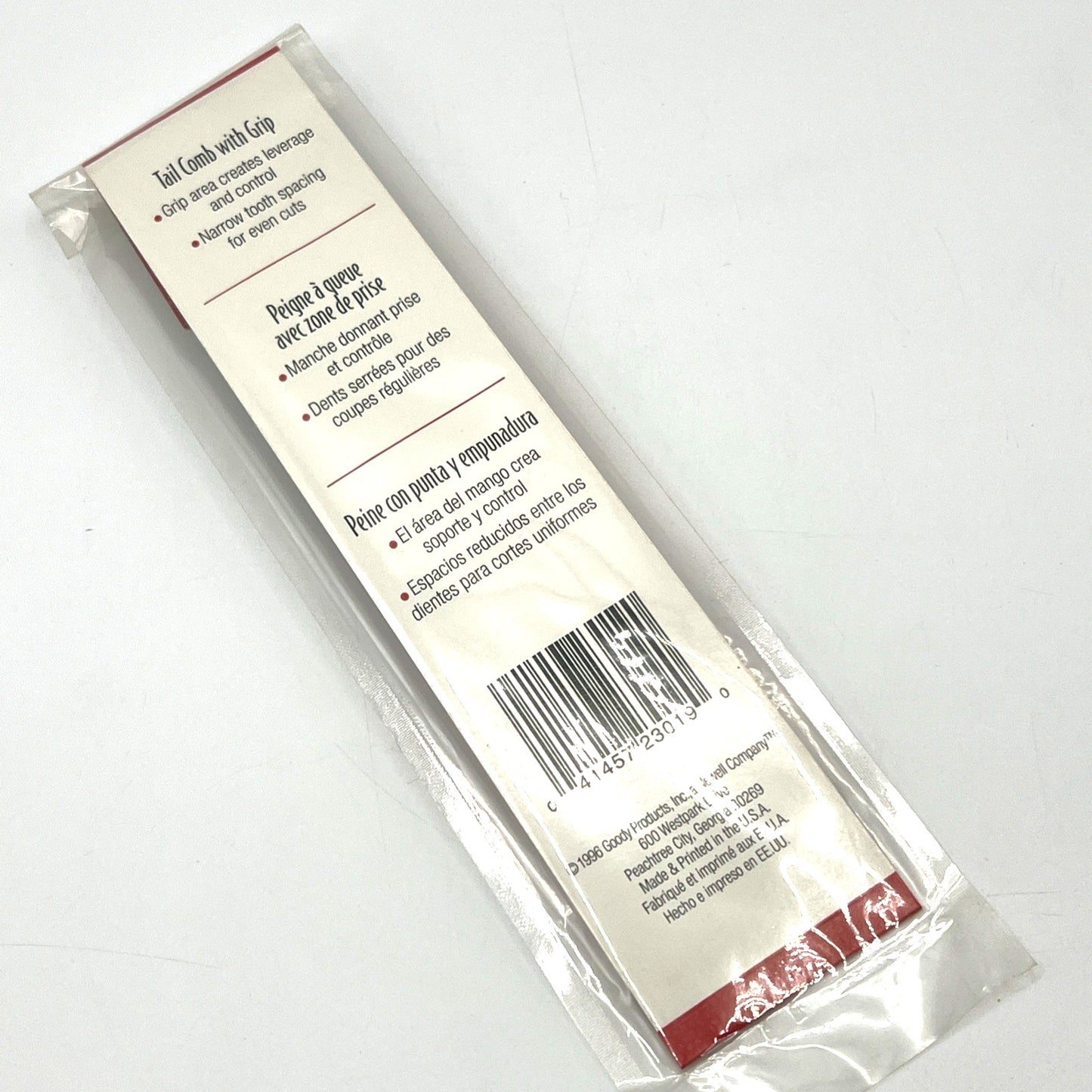 Goody Vintage 1996 Professional Rat Tail Comb with Grip - Black, 8 Inch