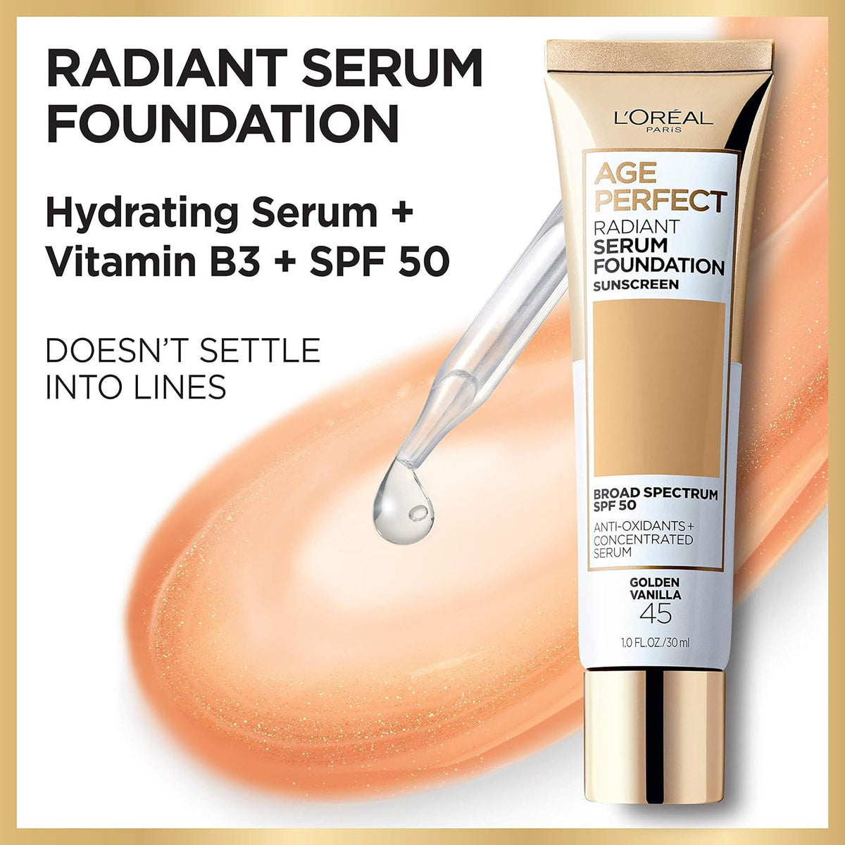 Radiant Serum Foundation with SPF 50 - Rose Ivory, Lightweight Cover for Mature Skin