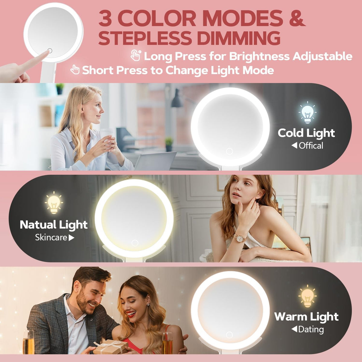 Lighted Makeup Mirror with 30X Magnification and Adjustable Brightness - Portable Vanity Mirror for Women