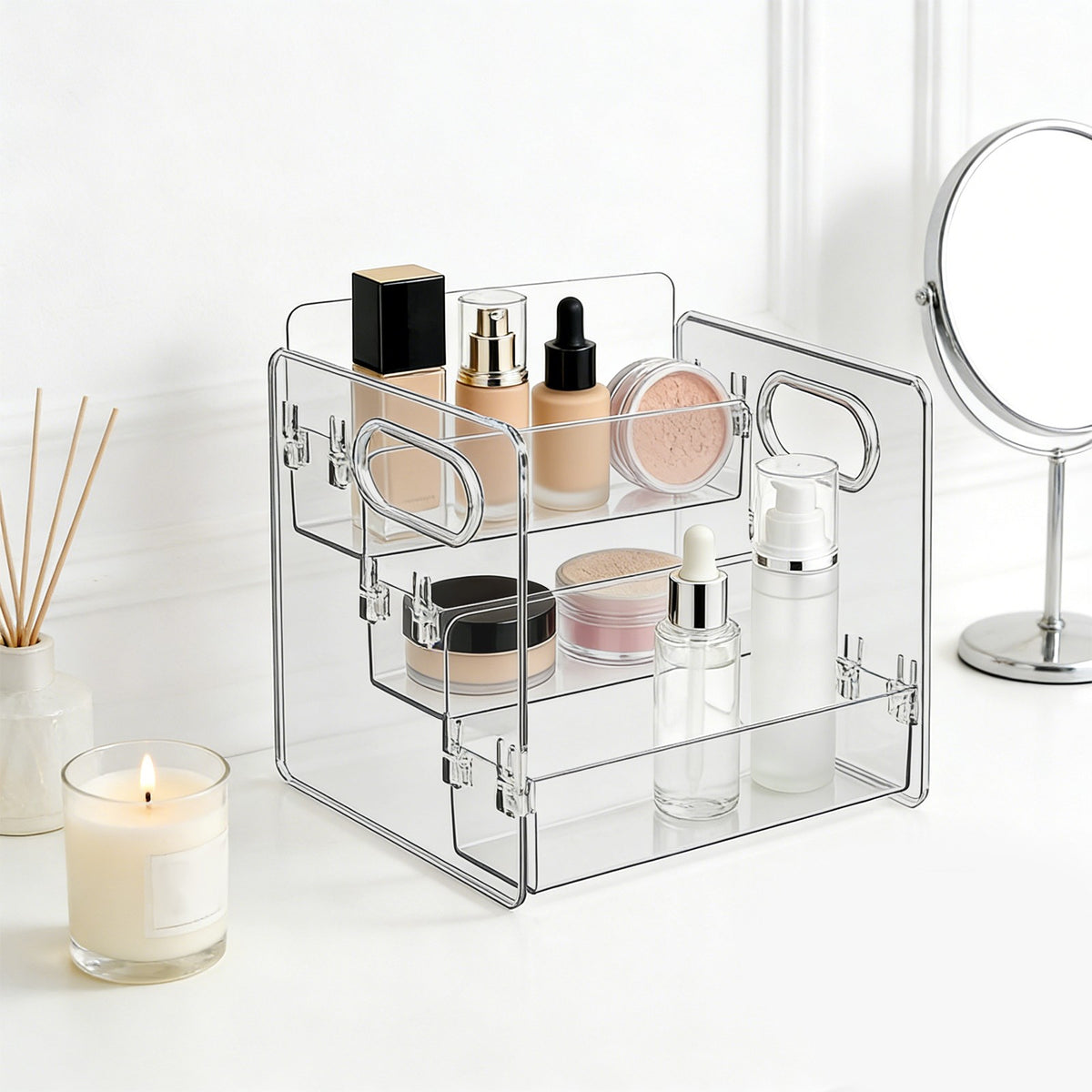 Bathroom Counter Cosmetic Organizer with Multi-Tiered Storage Shelf for Makeup and Perfumes