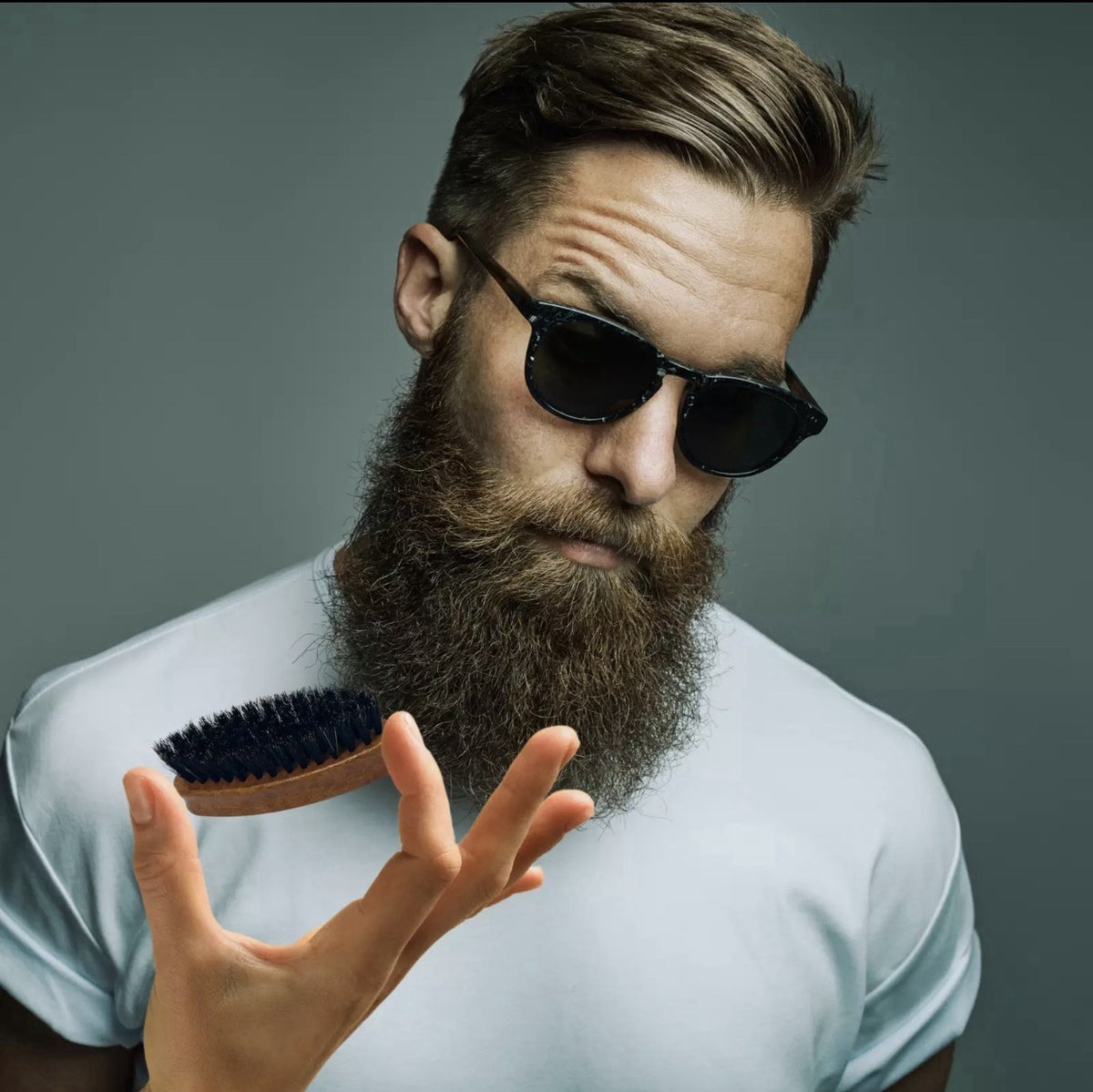 Mini Travel Beard Brush with Boar Bristles - Compact Grooming Tool