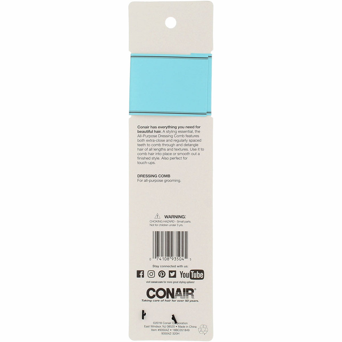 Conair Hair Comb for Styling & Detangling - Slim & Wide Tooth