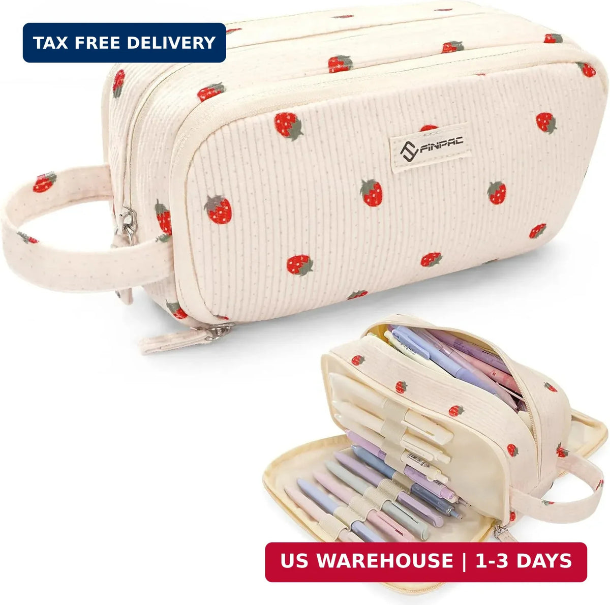 Corduroy Makeup Bag with Multiple Compartments - Large Storage Organizer for Cosmetics & Stationery