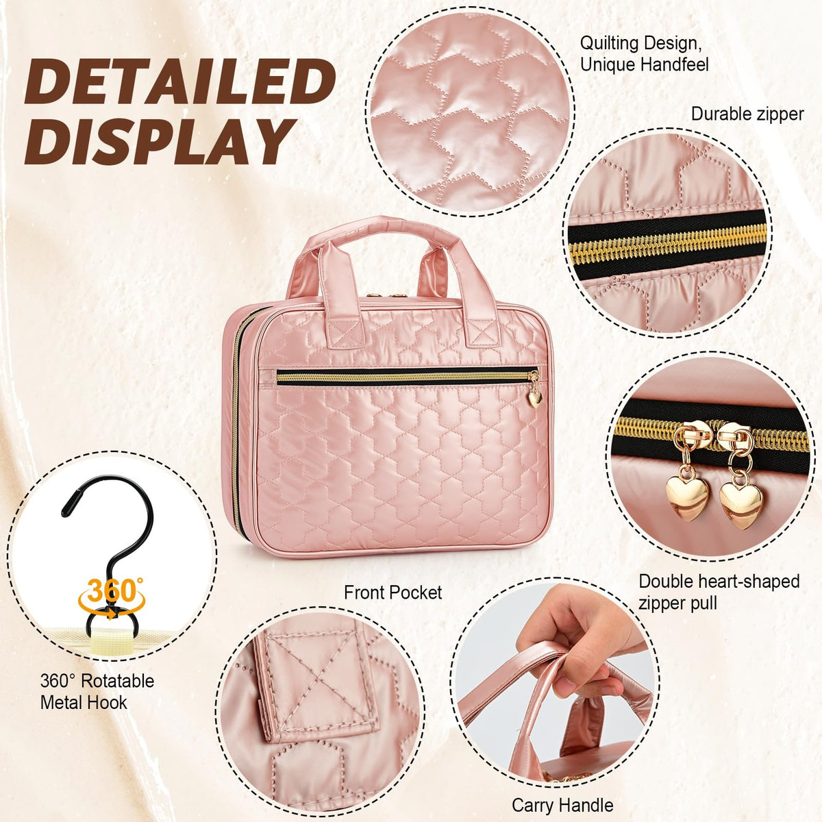 Large Water-Resistant Travel Toiletry Bag with Hook & Mesh Pockets