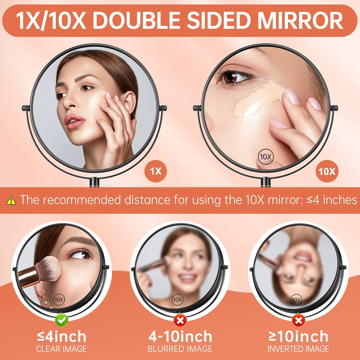 Large Wall Mounted Makeup Mirror 9 Inch 1X/10X Magnification with Extendable Arm