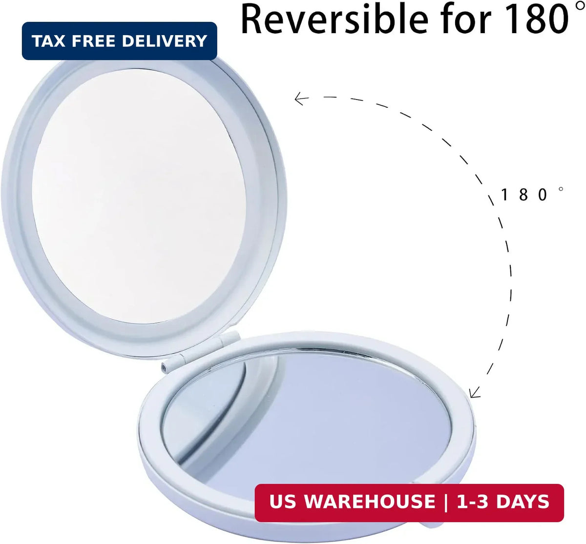 Portable Double-Sided Compact Mirror for Purse, 1X/2X Magnification, Metal Shell