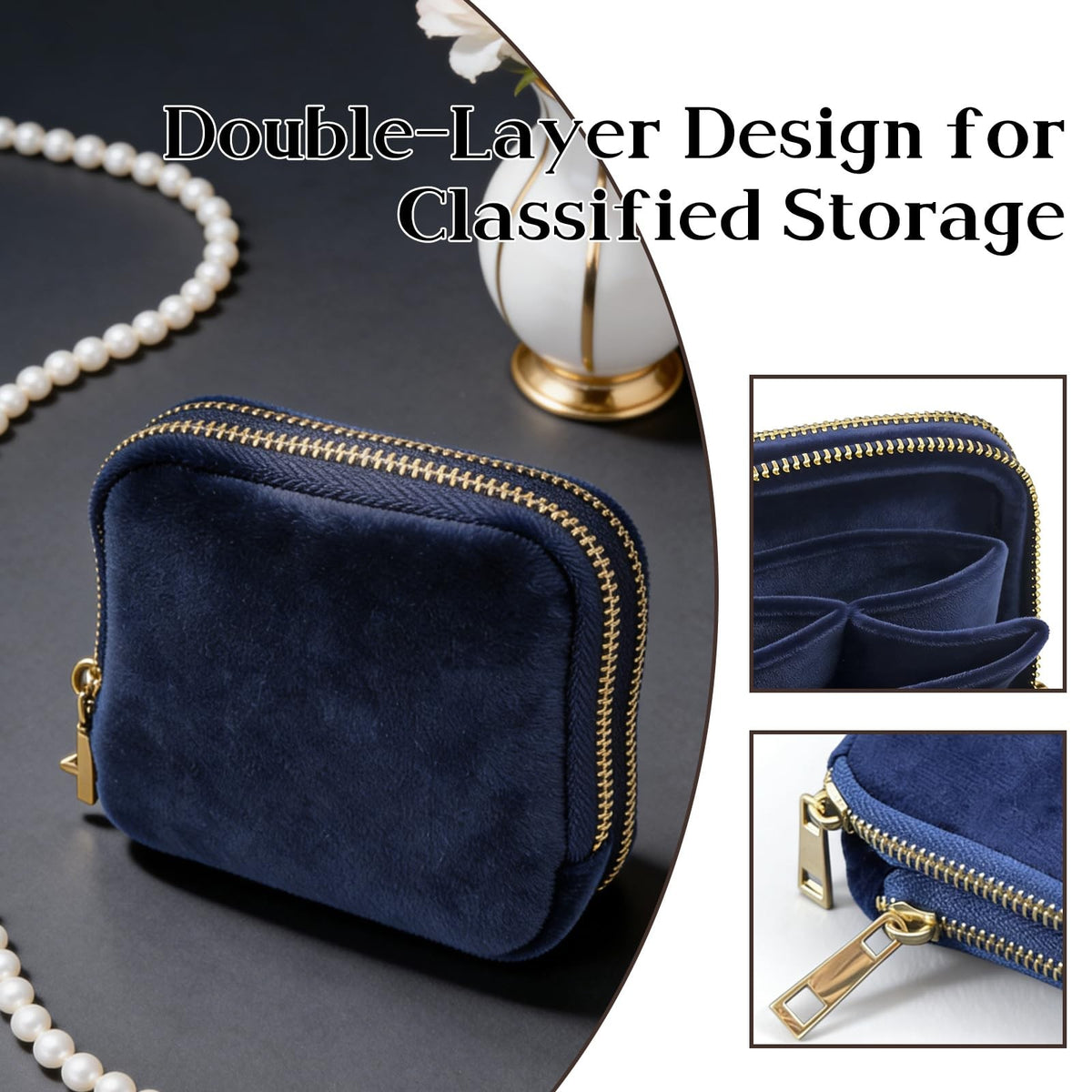 Double-Layer Travel Jewelry Pouch Organizer for Blue - Compact & Secure
