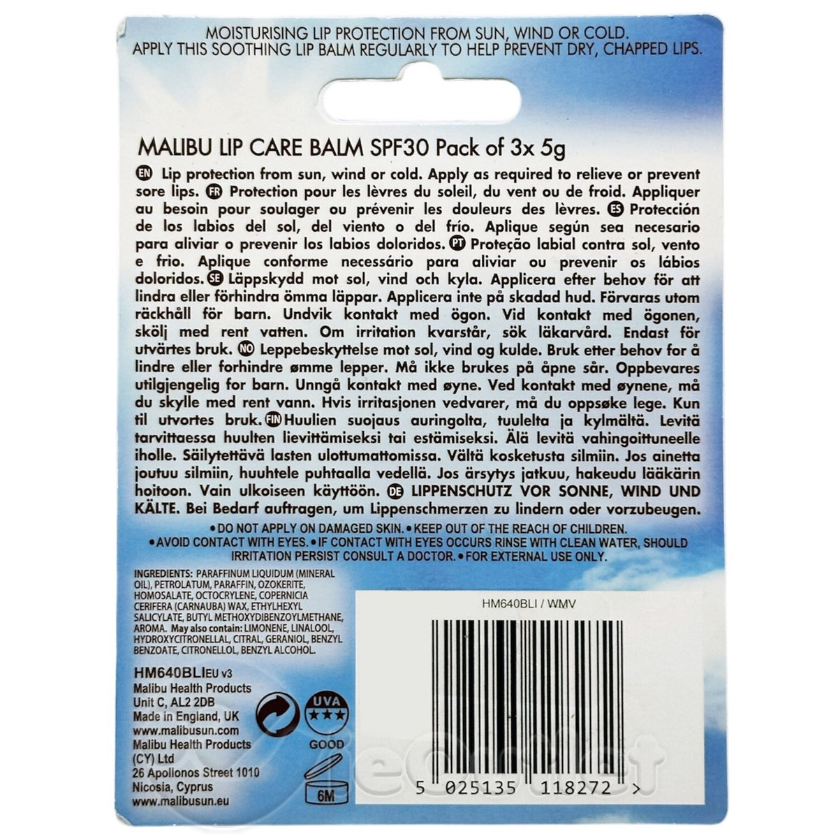 SPF 30 Moisturizing Lip Balm Pack - UV Protection & Hydration Trio