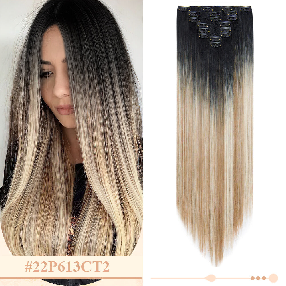 Clip-In Hair Extensions Full Head Ombre Highlight Synthetic Thick Hair 8-24 Inches