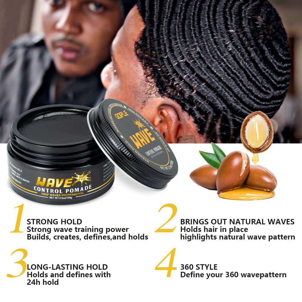 Men's Strong Hold Wave Pomade for 360 Waves Easy Wash Hair Cream