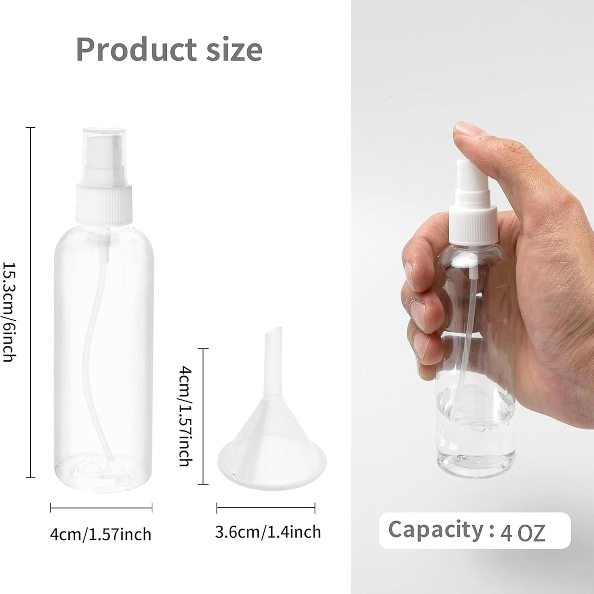 36 Pack 4oz Clear Plastic Spray Bottles with Fine Mist Nozzles, Reusable