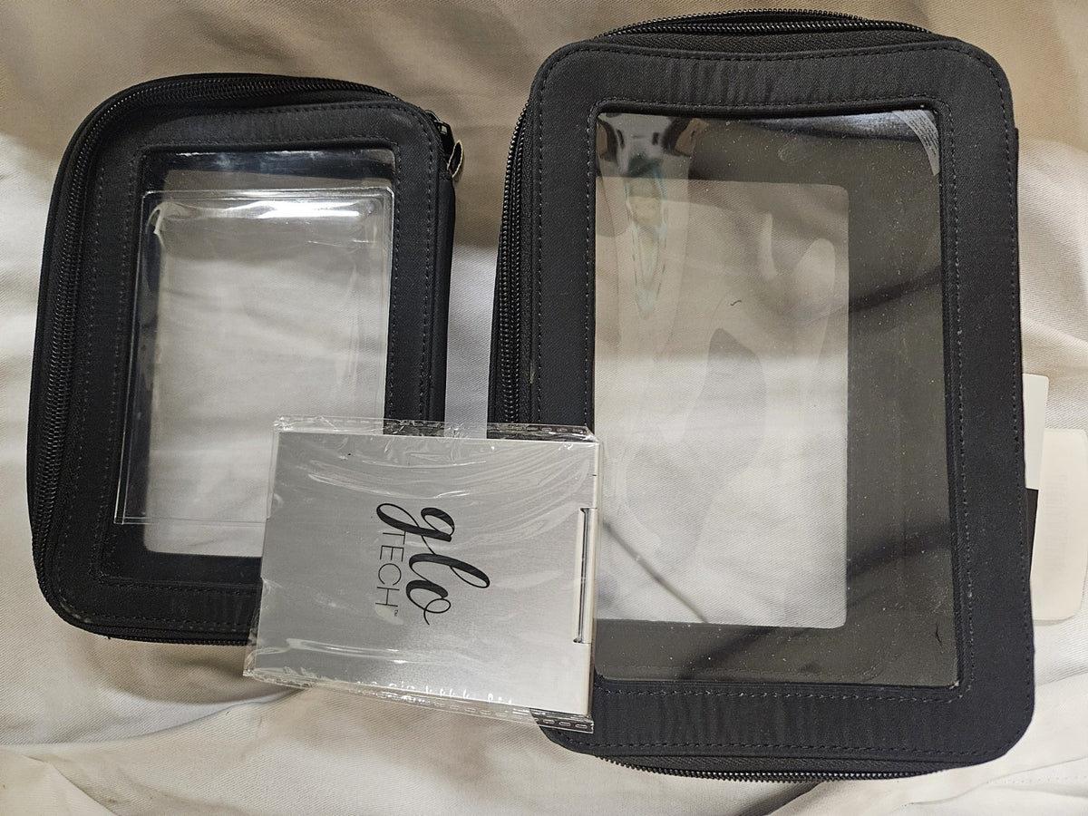 Black 3-Piece Cosmetic Bag Set with Compact Mirror & Travel Organizer