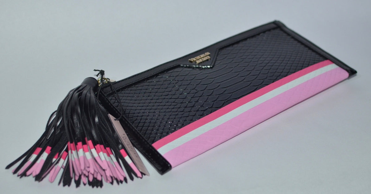 Victoria's Secret Black Pink Clutch Makeup Bag Cosmetic Storage Pouch
